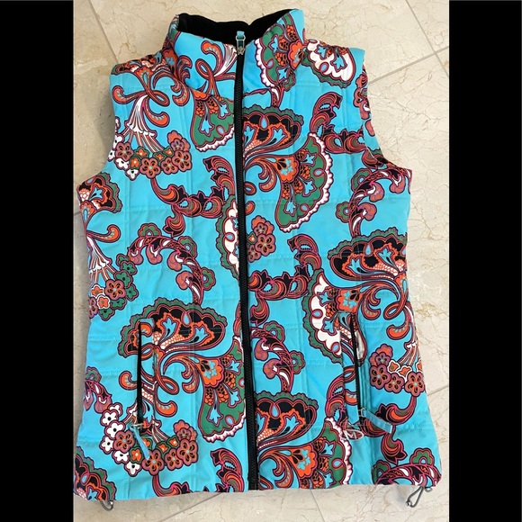 Marker Turquoise Red Floral Pattern Puffer Vest Size 8 - Picture 1 of 14